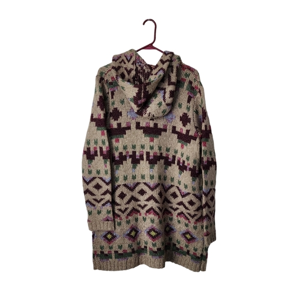 J.JILL Aztec Lenox Hooded 2 pocket knit Cardigan Topper Sweater Jacket M - Picture 2 of 9